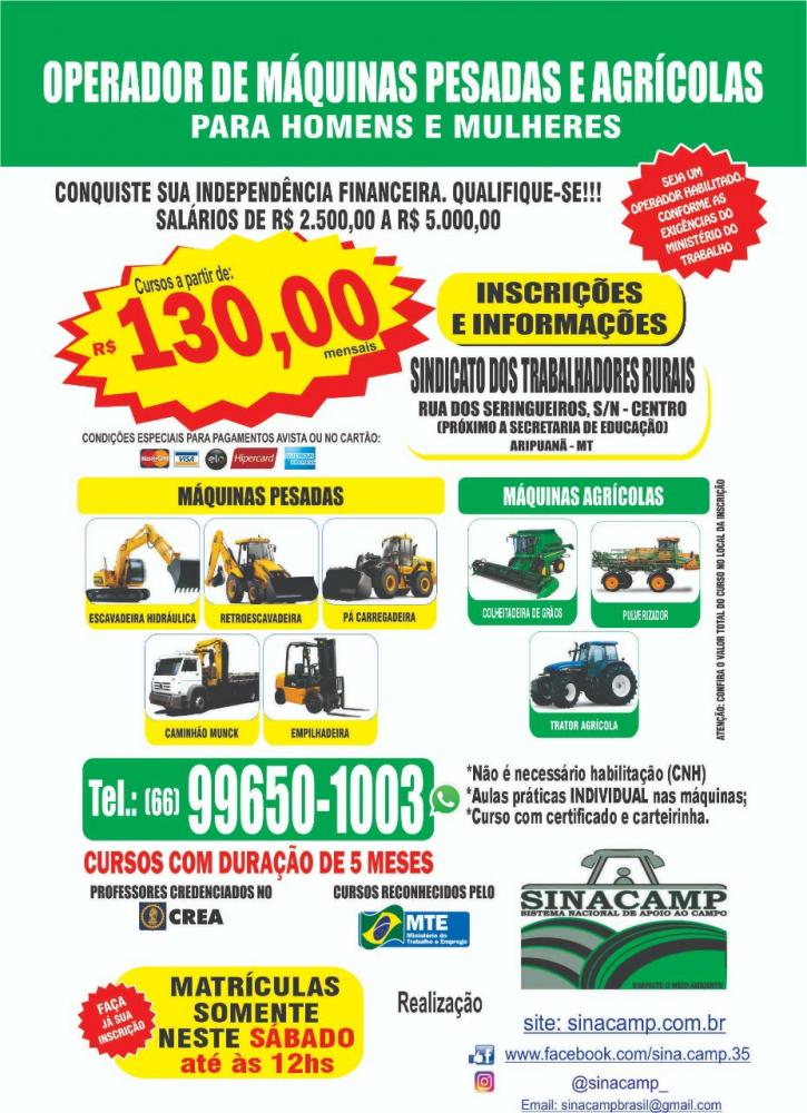 SINDICATO FAZ PARCERIA PARA INCENTIVAR TRABALHADORES MAQUINAS PESADAS E LEVES ARIPUANA MT