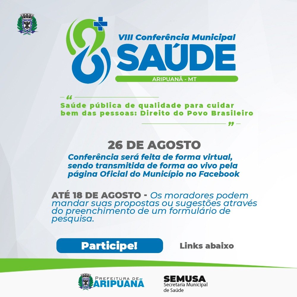 VIII Conferência Municipal de Saúde DE ARIPUANÃ MT será no próximo dia 26