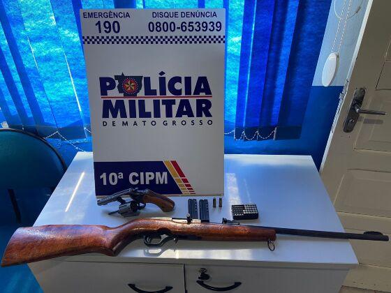 Armas de fogo são apreendidas pela PM em ocorrência de violência doméstica em Aripuanã
