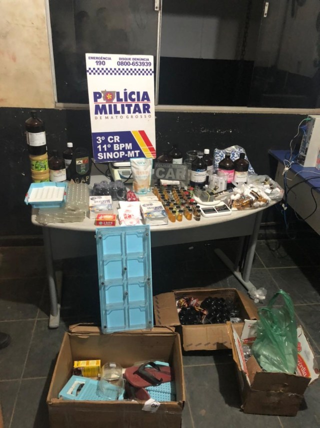 Três homens são presos com produtos, agulhas e seringas em fábrica clandestina de anabolizantes em MT